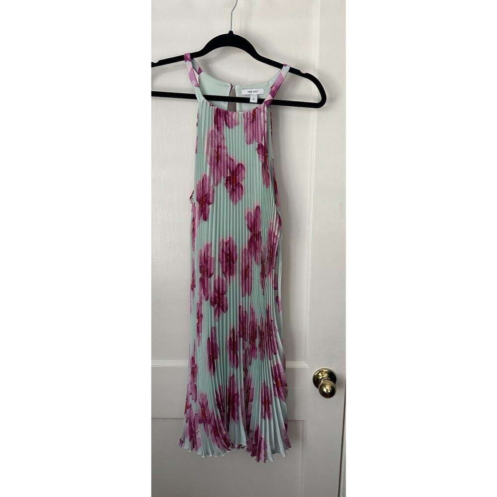 Nine West Floral Pleated Halter Dress Women's Large